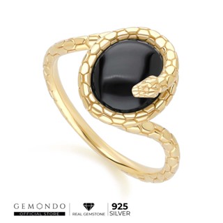 Gemondo แหวนเงิน 925 STERLING SILVER ประดับนิล (BLACK ONYX) ทรงวงรี ดีไซน์ลวดลายงู : แหวนพลอย