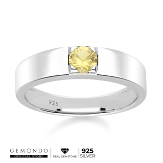 Gemondo แหวนเงินแท้ 925 Sterling Silver ชุบโรเดียม ประดับบุษราคัม (Yellow Sapphire) ขนาด 4.5 มม. สไตล์แหวนเม็ดเดี่ยว