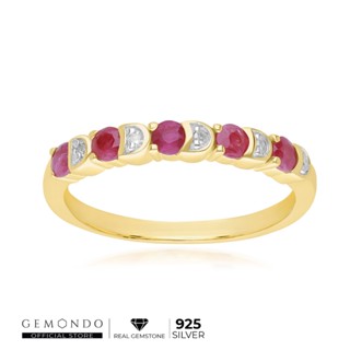 Gemondo แหวนเงินแท้ 925 ประดับทับทิม (Ruby) และเพชร (Diamond) ดีไซน์แหนแถวสไตล์คลาสสิก : แหวนพลอยผู้หญิง