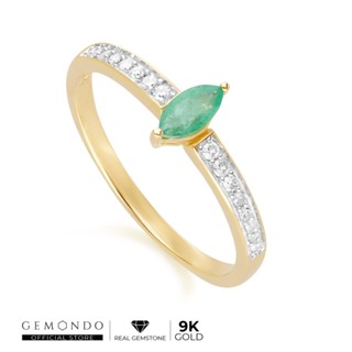 Gemondo แหวนทองคำ 9K ประดับมรกต (Emerald) ทรงมาร์คีส์ บ่าข้างเพชร ดีไซน์คลาสสิก : แหวนพลอยแท้ แหวนมรกต แหวนอัญมณี