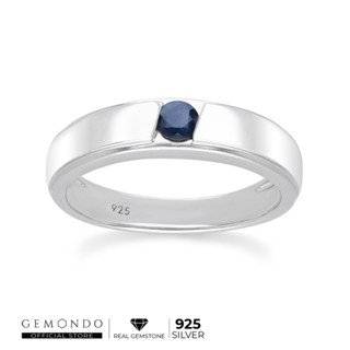 Gemondo แหวนเงินแท้ 925 Sterling Silver ชุบโรเดียม ประดับไพลิน (Blue Sapphire) ขนาด 3.5 มม. ทรงปลอกมีดขอบพ่นทราย