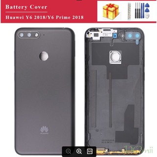 ฝาครอบด้านหลัง สําหรับ Huawei Y6 2018 Y6 Prime 2018 ฝาครอบด้านหลัง แผงประตูด้านหลัง เคสเปลี่ยน พร้อมเลนส์กล้อง + ปุ่มด้านข้าง + โลโก้