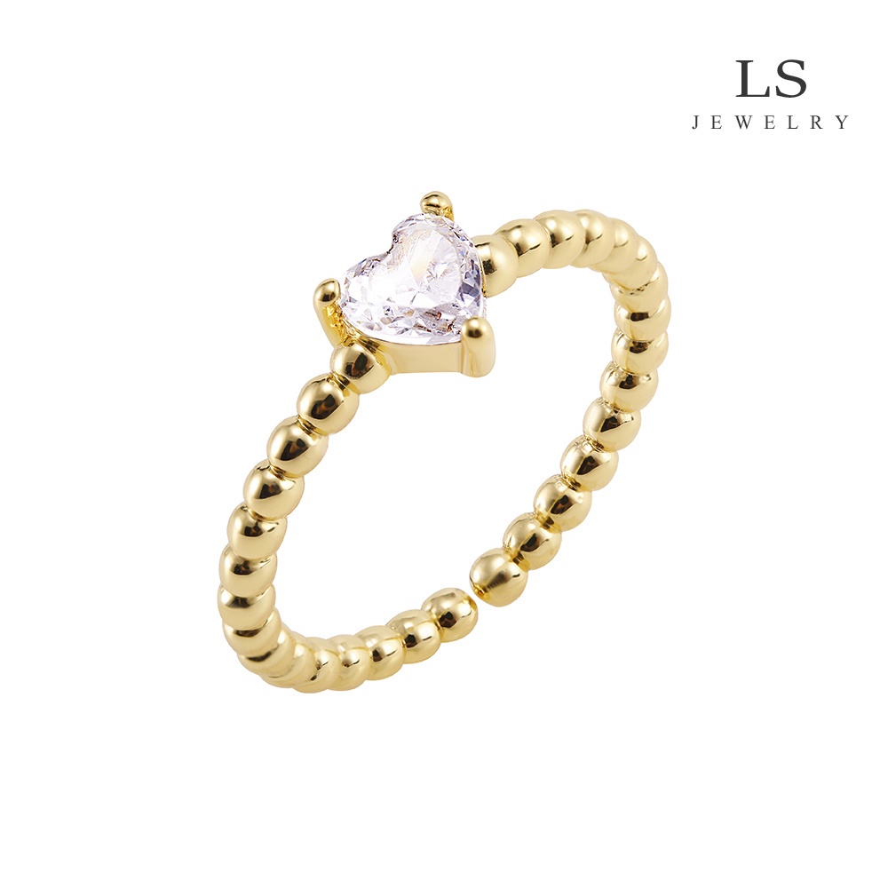 jewelry แหวนทอง 18K แฟชั่นสุภาพสตรีแหวนลูกปัดหัวใจสีขาวแหวนทองเครื่องประดับน่ารักคนรักแหวนเครื่องประดับ r2235