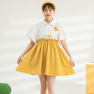 ชุดฤดูร้อนผู้หญิง POLO เสื้อผ้าผู้หญิงน่ารักสุดๆ ชุดน่ารักภาพการ์ตูน เดรสสาวอวบ ผ้า ชุดเซ็ตสาวอวบ