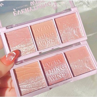 Everything wins 3 in 1 พาเลทอายแชโดว บลัชออน กลิตเตอร์ ไฮไลท์ ที่ปัดแก้ม สีชมพูโทนหวาน