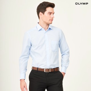 OLYMP LUXOR Shirt เสื้อเชิ้ตชาย  สีฟ้า ผ้าเรียบ ทรงหลวม ใส่สบาย รีดง่าย