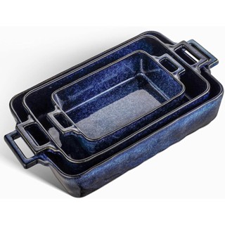 าดอบเซรามิกชุดจานอบสี่เหลี่ยมผืนผ้า Ceramic Bakeware Set, 3 PCS Porcelain Rectangular Baking Dish, Baking Pan Lasagna Pa