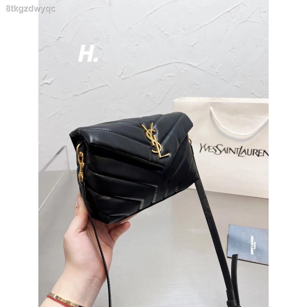 ❁❀■﹍YSL/Saint Laurent กระเป๋าสตรี LOULOU Small Square Fat Messenger Black Gold Buckle Chain Shoulder Crossbody Quilted F