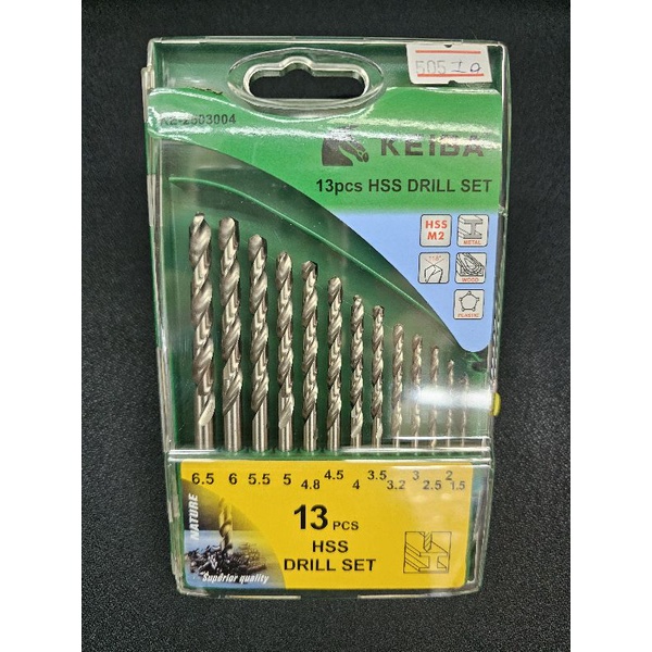 Keiba ดอกสว่าน เจาะเหล็ก/ไม้ HSS สีขาว 13ตัวชุด มิล 1.5-6.5mm KE-2503004