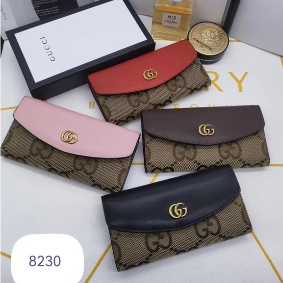 ☜┅☃✌¤[พร้อมกล่องของขวัญ] Gucci ของแท้ 100% กระเป๋าสตางค์สุภาพสตรีรุ่นล่าสุด GG Long Wallet