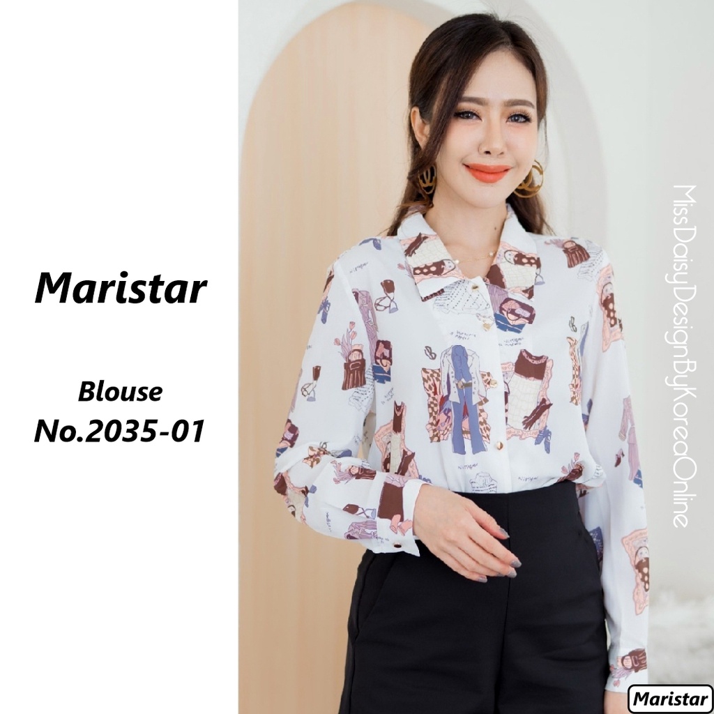 Maristar เสื้อแขนยาว No.2035 ผ้า Polyester 100% พิมพ์​ลาย