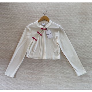Pomelo - เสื้อครอปคอจีน สีขาว มือ1/Shop ไทย Size XXL