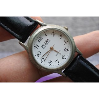 นาฬิกา Vintage มือสองญี่ปุ่น PLAZA PRIME ระบบ QUARTZ ผู้ชาย ทรงกลม กรอบเงิน หน้าขาว หน้าปัด 32มม