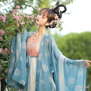 พร้อมส่ง ❥👑เสื้อผ้าจีนโบราณ👑เสื้อผ้าจีนดั้งเดิมของผู้หญิง ชุดถัง กระโปรงแขนกว้างปัก