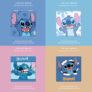 💞ขายใหญ่💞Stitch การ์ตูนนักเรียนกระจกแต่งหน้าแบบพกพาพับสองด้านมินิแต่งหน้ากระจกขนาดเล็กพลิกปกพื้นผิวหนัง