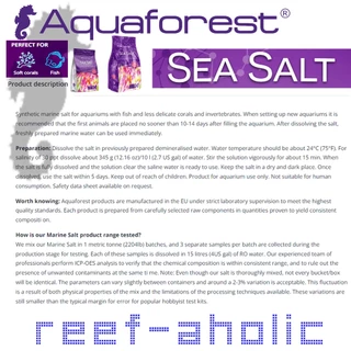 RA Aquaforest Sea Salt 7.5 Kg เกลือทะเลสังเคราะห์ สูตรเลี้ยงปลาและปะการังอ่อน พวกพริ้วๆ เห็ดก็ได้นะ