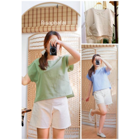 เสื้อแขนเลยคอปาดผ้าฝ้ายนิ่มใส่สบายหน้าร้อน อก40