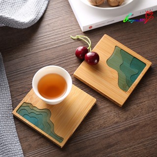 【AG】Coaster Landscape Pattern Kitchen Supplies Bamboo Heat-Insulated Cup Mat Home