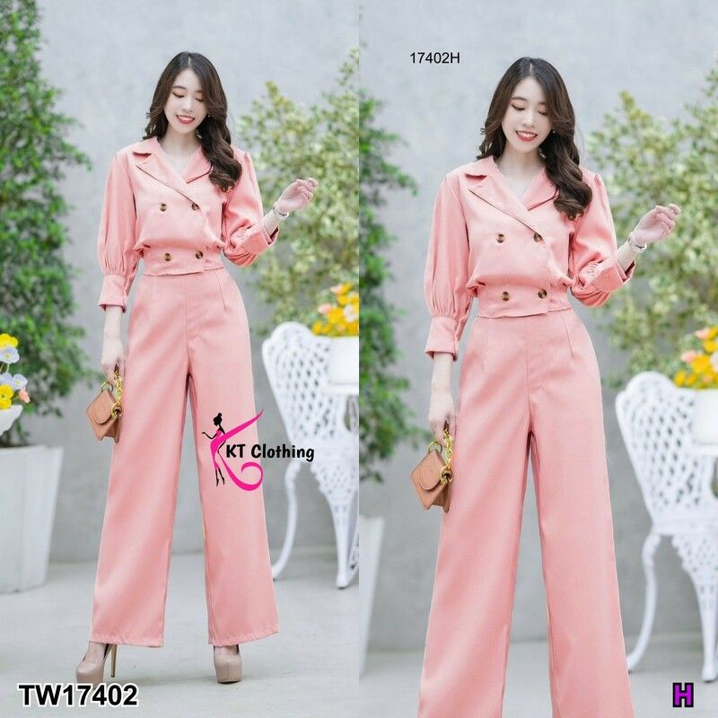 ชุดเซท (มีหลายสี) เสื้อคอปกสูท แขนพอง ทรงครอป + กางเกงขายาว ชุดทำงาน มีดีไซน์เรียบหรู เสื้อผ้าแฟชั่น 17402 - รูปที่ 7