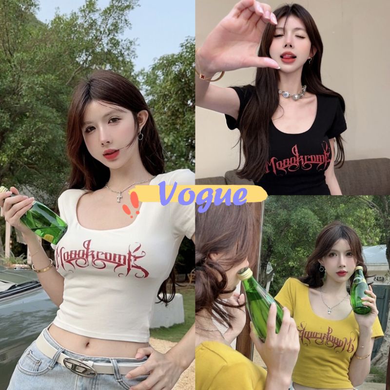 Vogue🌟พร้อมส่ง🌟 เสื้อไหมพรมแขนสั้น คอเหลี่ยม ดีเทลเว้าหลังผูกหลัง (12359-2) -C