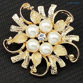 Calciumsp Women Breastpin Elegant No Deformation Flower Rhinestone Faux Pearl Brooch Pin for Party