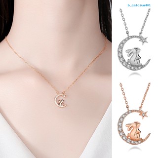 Calciumps Women Necklace Cute Rabbit Star Elegant Hypoallergenic Rhinestone Embedded Crescent Moon Clavicle Necklace