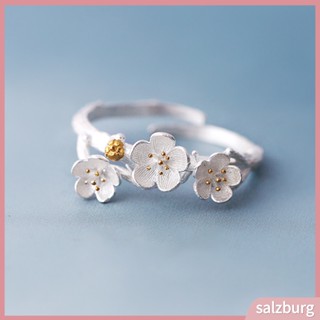 (salzburg) Fashion Plum Blossom Open Finger Ring Handmade Flower Adjustable Women Jewelry