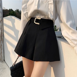 🎀S-3XL🎀ดำ; ผ้าสูท กางเกงขาสั้น; ผู้หญิง; หน้าร้อน; ใหม่; เอวสูง ความผอม; คํา; กางเกงขากว้าง หย่อน; อเนกประสงค์; กางเกง