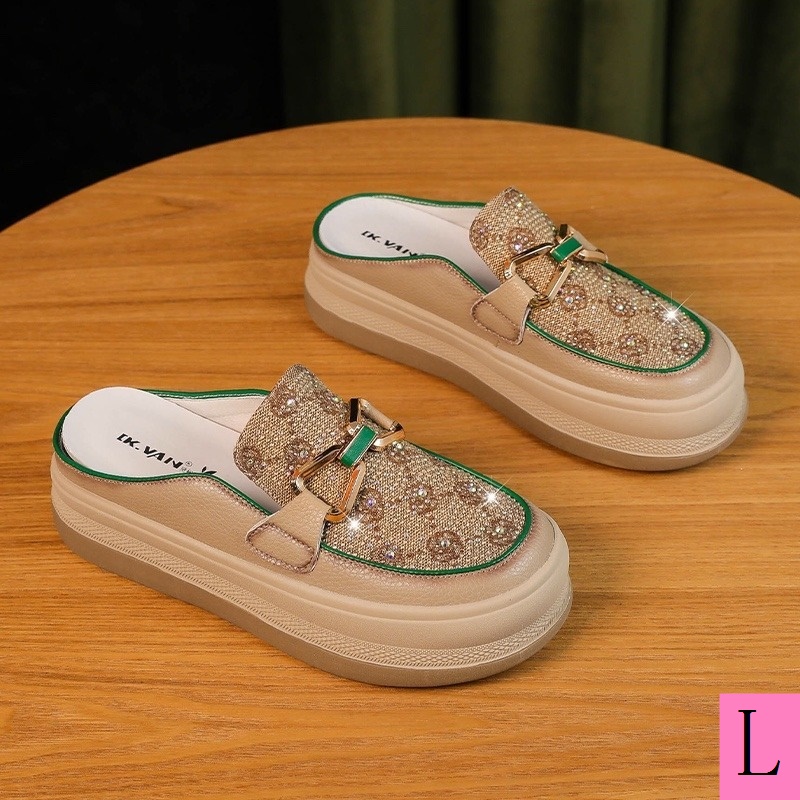 Slip Ons, Mary Janes & Mules 183 บาท Baotou รองเท้าแตะลําลอง หนังวัวแท้ ส้นหนา ประดับพลอยเทียม เข้ากับทุกการแต่งกาย แฟชั่นฤดูร้อน สําหรับสตรี 2023 Women Shoes