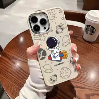 เคสโทรศัพท์มือถือ ซิลิโคน กรอบโลหะ ลายการ์ตูนจรวด นักบินอวกาศ แฟชั่น สําหรับ iphone 14ProMax 11 13 12 7Plus 8 X XS Max