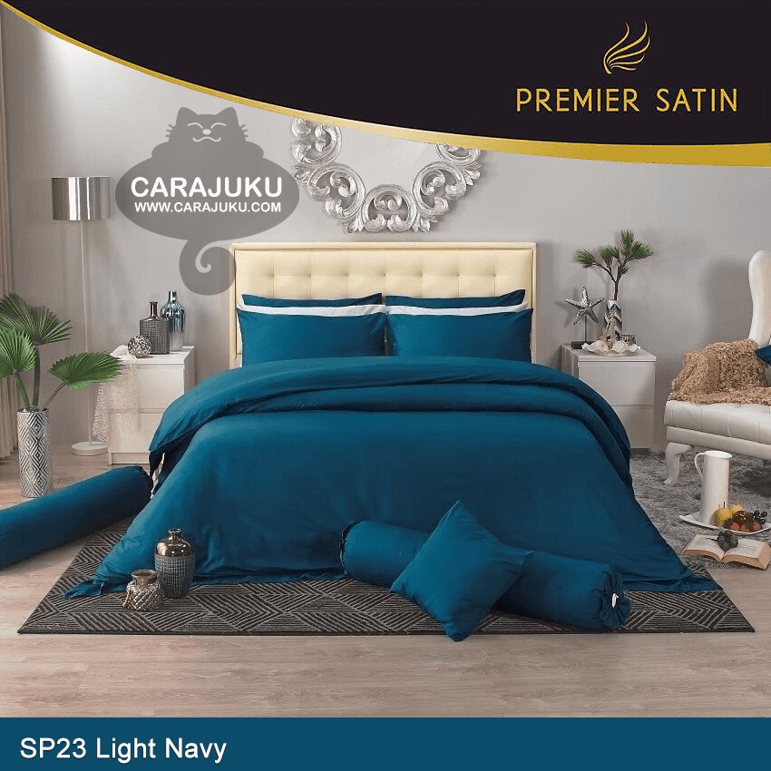 PREMIER SATIN ชุดผ้าปูที่นอน+ผ้านวม สีน้ำเงิน Light Navy SP23 ลิขสิทธิ์แท้ #ซาติน สีน้ำเงินกรมท่า สีพื้น
