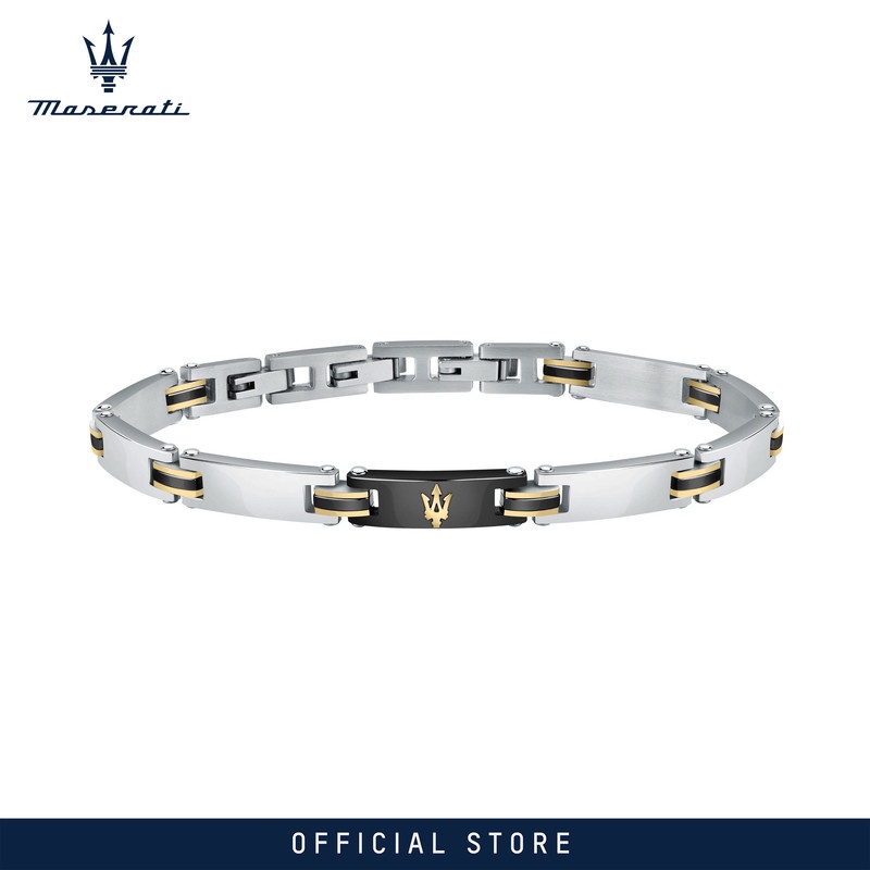 Maserati Jewels 220 mm Men's กำไลข้อมือ, Stainless Steel,Black Ceramic, Gold Logo, JM421ATZ10 (Adjustable)
