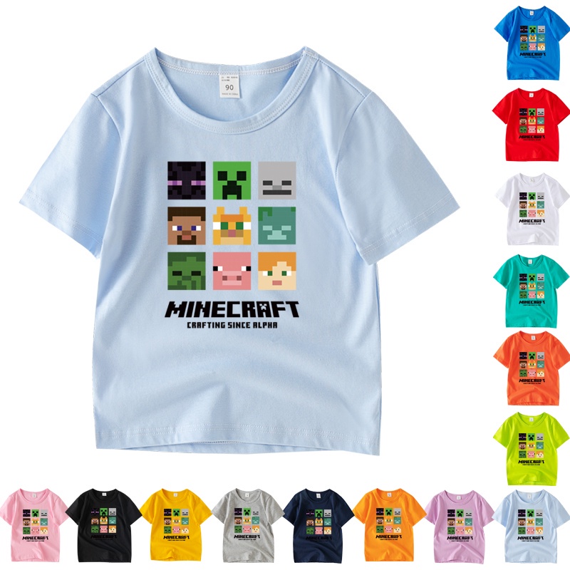 พร้อมส่ง เสื้อยืดแขนสั้น คอกลม พิมพ์ลายการ์ตูน Minecraft แฟชั่นฤดูร้อน สําหรับเด็ก 7 สี AB002