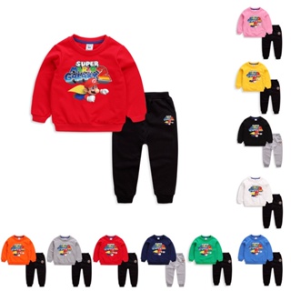 **ใหม่ ชุด** Autumn 8 Colors Kids Long Sleeve Cotton Super Mario Cartoon Sweater+ Pants Set