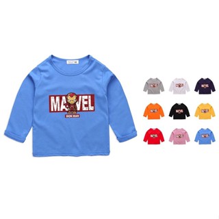 ** จุดขายร้อน ** ใหม่ 9 สีตัวเลือกเสื้อเด็กแขนยาว IRon Man การ์ตูนผ้าฝ้ายระบายอากาศเสื้อยืด (ยินดีต้อนรับขายส่ง)