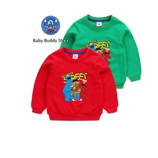 เสื้อยืดแขนยาว ผ้าฝ้าย พิมพ์ลายการ์ตูน Sesame Street น่ารัก แฟชั่นฤดูใบไม้ร่วง สำหรับเด็ก 10 สี