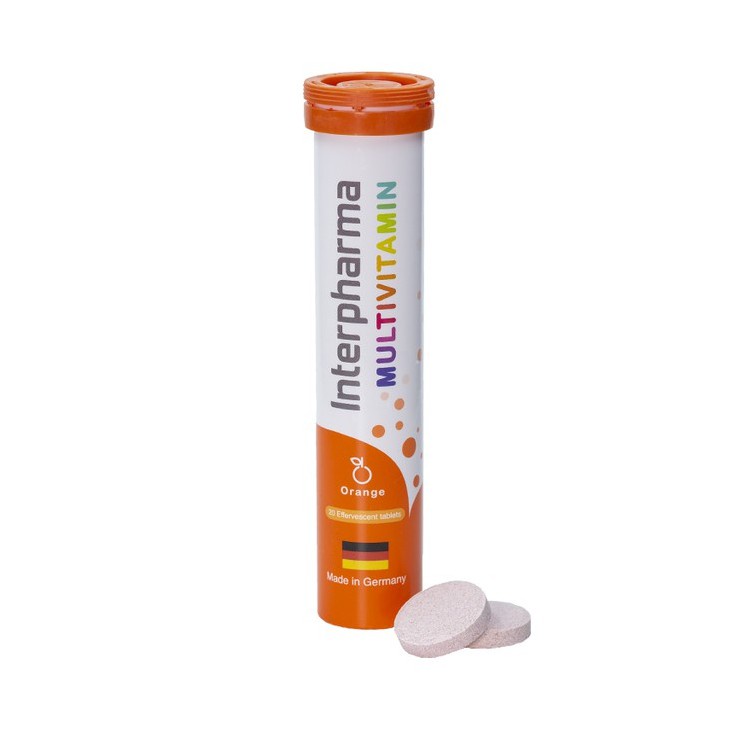 Interpharma Multivitamin Orange 20s - วิตามินรวมแบบเม็ดฟู่ 1 หลอด บรรจุ 20 เม็ด