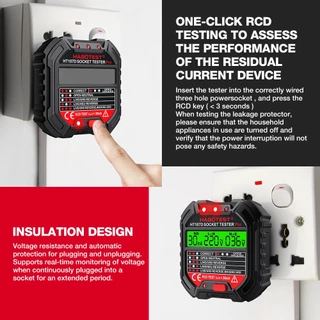 HABOTEST HT107B GFCI Socket Tester เครื่องทดสอบปลั๊กไฟ พร้อมจอแสดงแรงดันไฟฟ้า 48V-250V ภาษาไทย ประกัน 1 ปี
