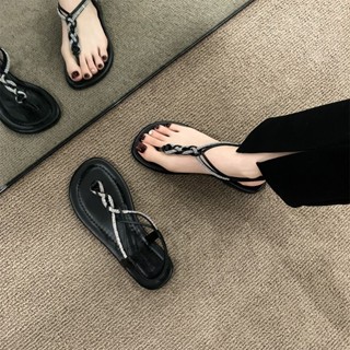 🎀35-40🎀ฤดูร้อน; รองเท้าโรมัน; ใหม่; รองเท้าแตะ; ด้านล่างแบน; ขาหนีบ; ก้างปลา; ลากรองเท้าแตะ; ผู้หญิง; สมัย;