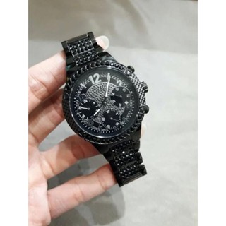 NEW GUESS Womens Crystal Accent Black Stainless Steel Bracelet Watch⌚⌚นาฬิกาผู้หญิงสายสแตนเลสดำ ประดำด้วยคริสตัลสีดำ