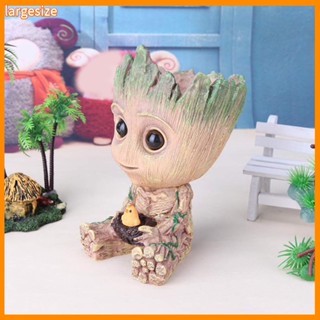 &lt;LS&gt; Lovely Handmade Carved Baby Groot Flower Pot Pen Holder Birthday Gift Home Decor