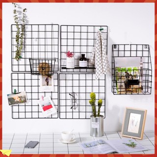 (londonvg) Mesh Frame Metal Picture Rack Photos Storage Shelf Wall Art Hanging DIY Decor