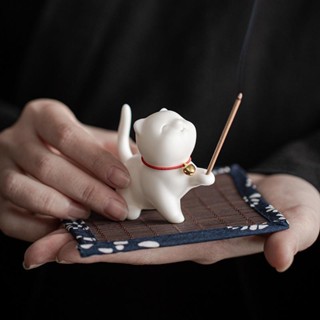 ↂXinghe Forbidden City Cat ธูปใส่น่ารัก Kitty Line เตาธูปเซรามิคหัตถกรรมชาตารางกลิ่นกลิ่นชาพิธี