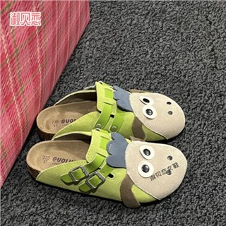 Birkenstock รองเท้า Baotou รองเท้าหญิงฤดูร้อนการ์ตูนน่ารักนักเรียนกระเป๋ารอบ Toe แฟชั่นคู่ครึ่งลาก Loafers ผู้หญิง