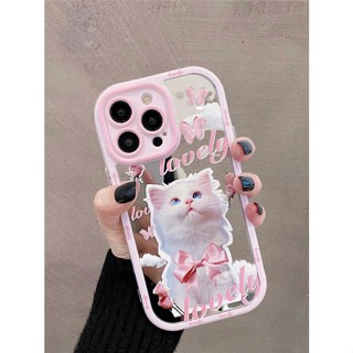 เคสโทรศัพท์มือถือ ลายผีเสื้อ แมว สีชมพู สําหรับ apple iPhone 14 13 12 11 Pro Max 14pro 13 11 ma