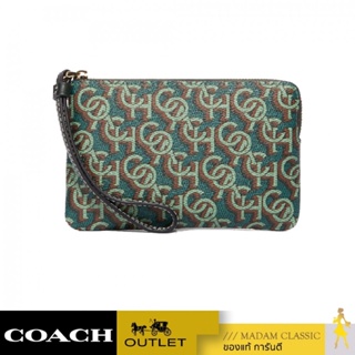 ของแท้ 💯% กระเป๋าคล้องมือ COACH CF548 CORNER ZIP WRISTLET WITH SIGNATURE MONOGRAM PRINT (IMGRN)