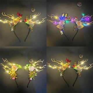 ☼ใหม่ Luminous Headdress Elk Antler Headband Christmas Glitter Headband ดอกไม้ Fairy เด็กปาร์ตี้ Night Market ของเล่น