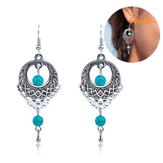 HOT_ Boho Turquoise Dangle Hollow Charm Hook ต่างหูเครื่องประดับงานแต่งงาน