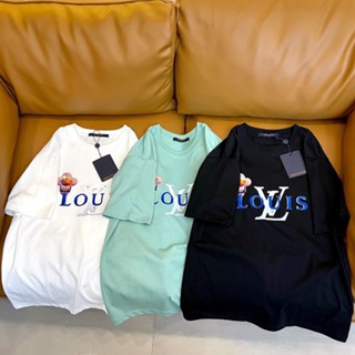 Lv เสื้อยืดลําลอง แขนสั้น คอกลม พิมพ์ลายตัวอักษร ทรงหลวม เข้ากับทุกการแต่งกาย แฟชั่นฤดูใบไม้ผลิ และฤดูร้อน 2023