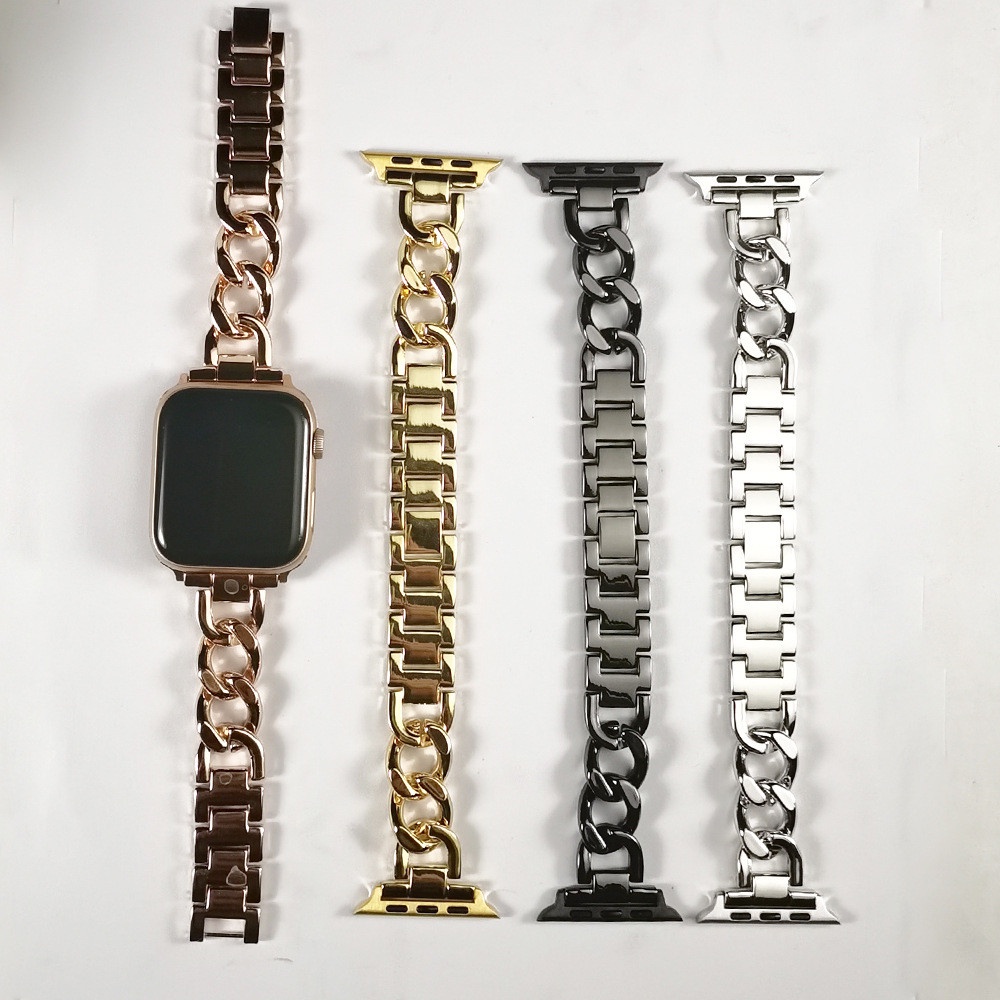 ⊙✤Chain Watchband for Apple Watch 40mm Bands 38mm 42mm 44mm Dressy Stainless Steel Link Bracelet for iWatch SE 6/5/4/3/2